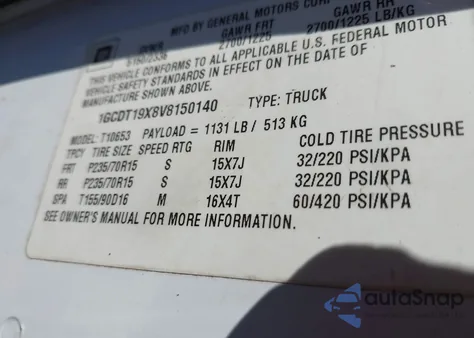 1997 Chevrolet T10 Ls Sportside z USA, uszkodzony, nr VIN 1GCDT19X8V8150140